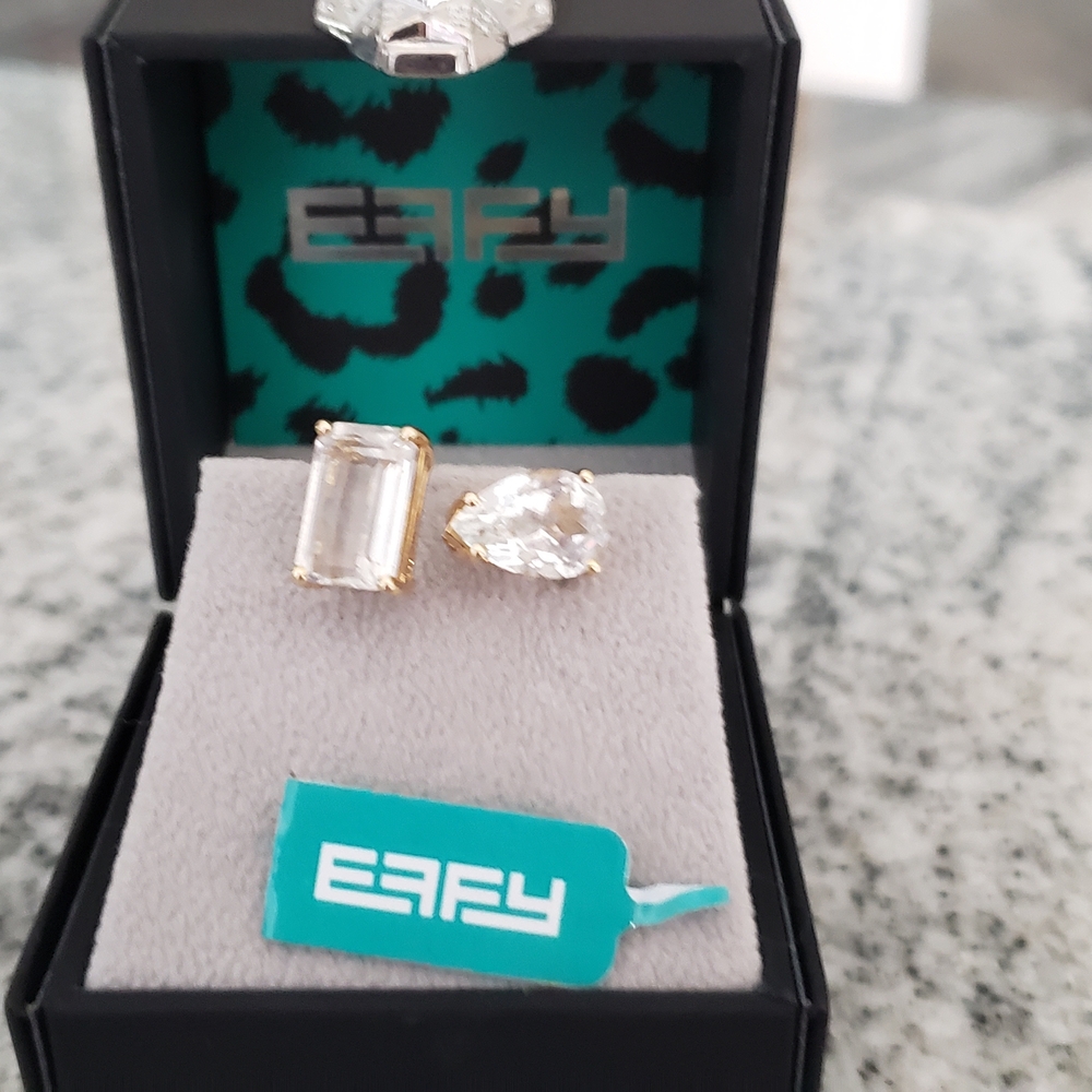 Effy Authentic White Sapphire Stones In 14k Gold Setting Ring Modern Design - Picture 4 of 5